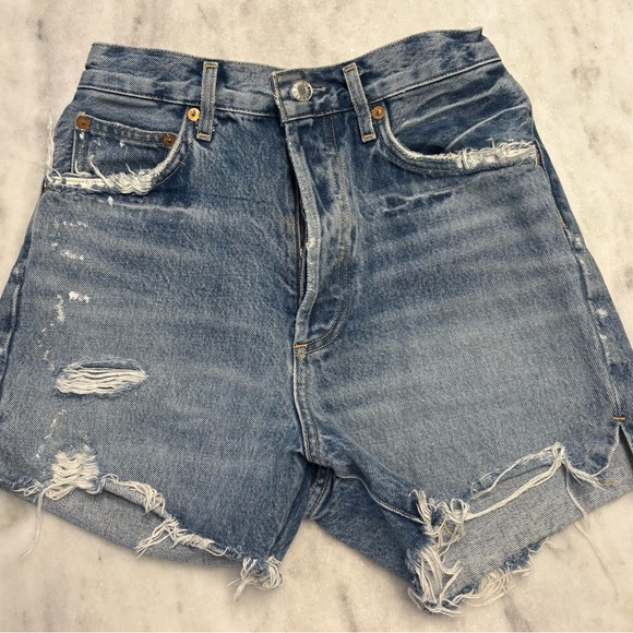 Agolde Blue Distressed Jean Shorts - Picture 1 of 2